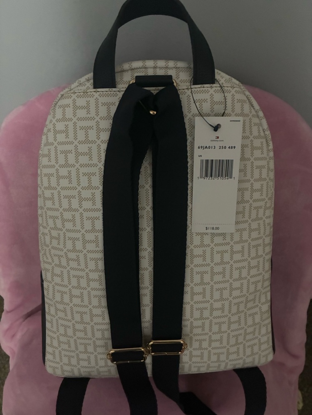 Cream Patterned Women’s Backpack with Black Straps